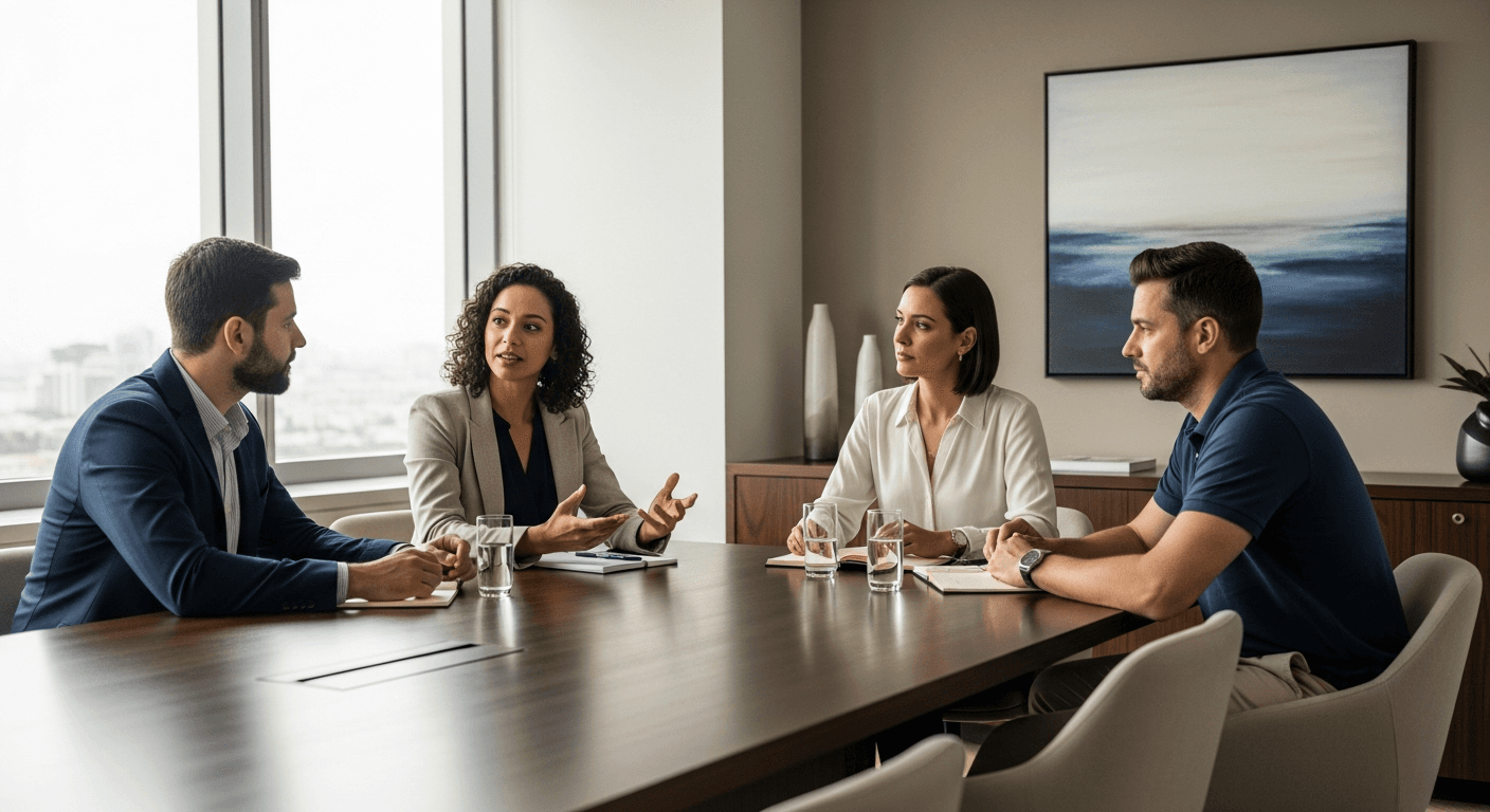 Reunião de board em ambiente corporativo